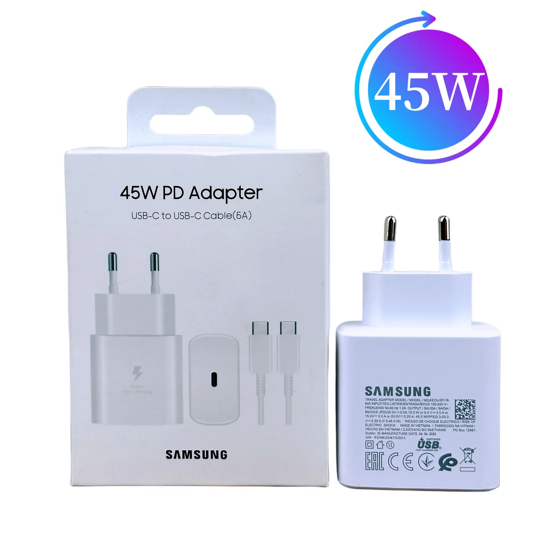 Original Samsung 45w Charger Super Fast Charge Type C Adapter For For Galaxy S23 S24 Ultra S20 S22 S21+Z Fold 5 4 3 Flip 5 4 3