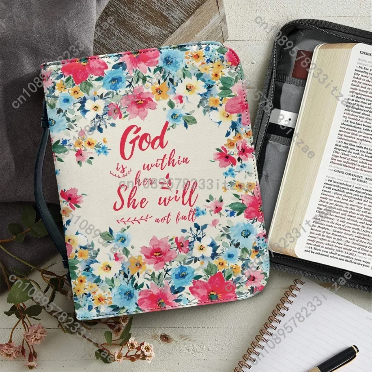Bible Bag Leather Bible Cover Case God Is Within Her She Will Not Fall Zippered Handle Handbags Study Book Holy