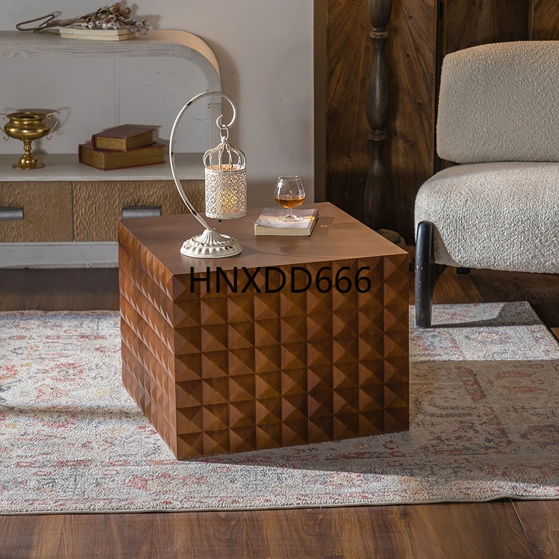 

Приставной столик для дивана в американской гостиной, квадратный журнальный столик из массива дерева, средневековый ретро-ореховый цвет