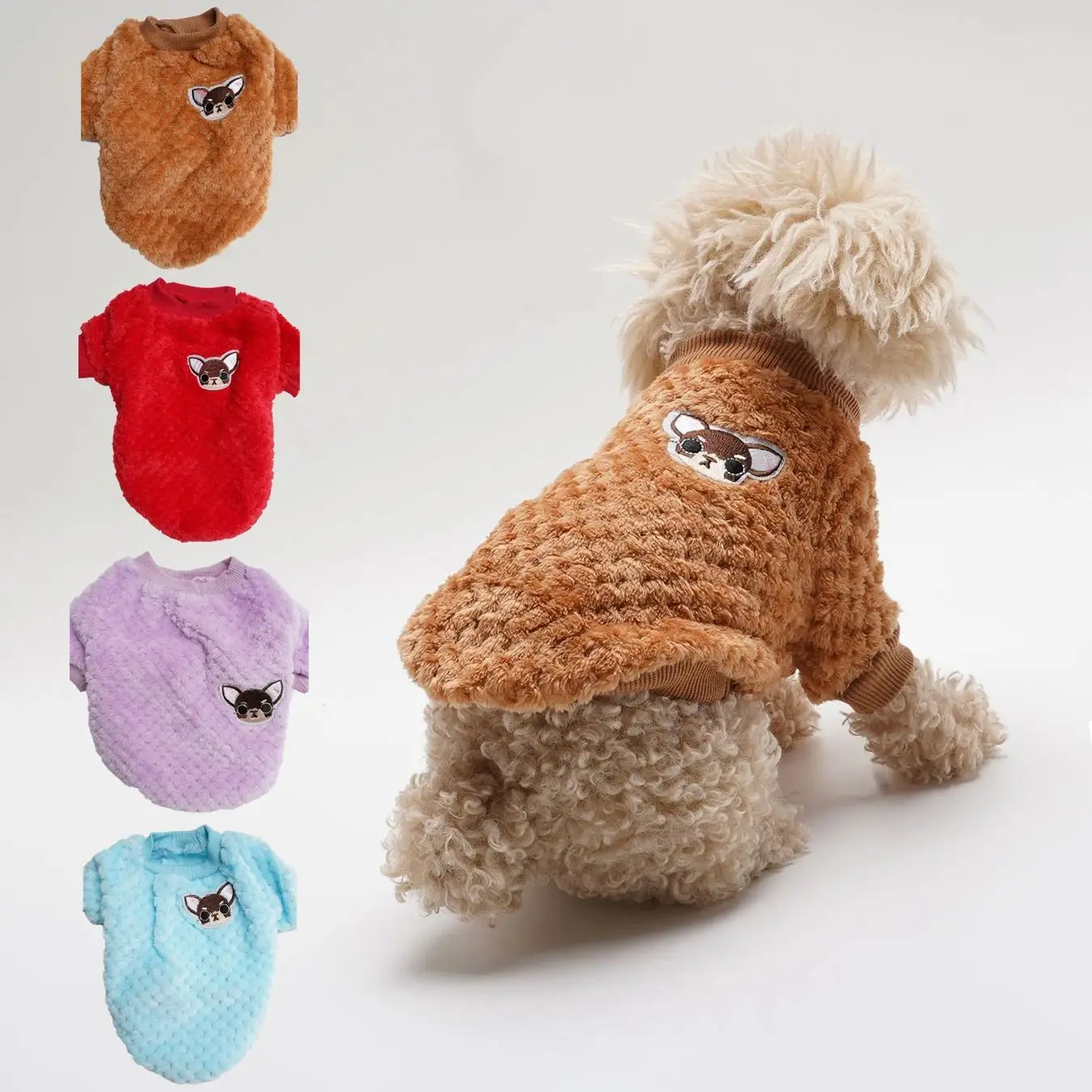 

4 pcs Set Coral Fleece Dog Clothes round Neck Design Comfortable Soft Cartoon Pet Two Feet Plush Suit for Small Dogs