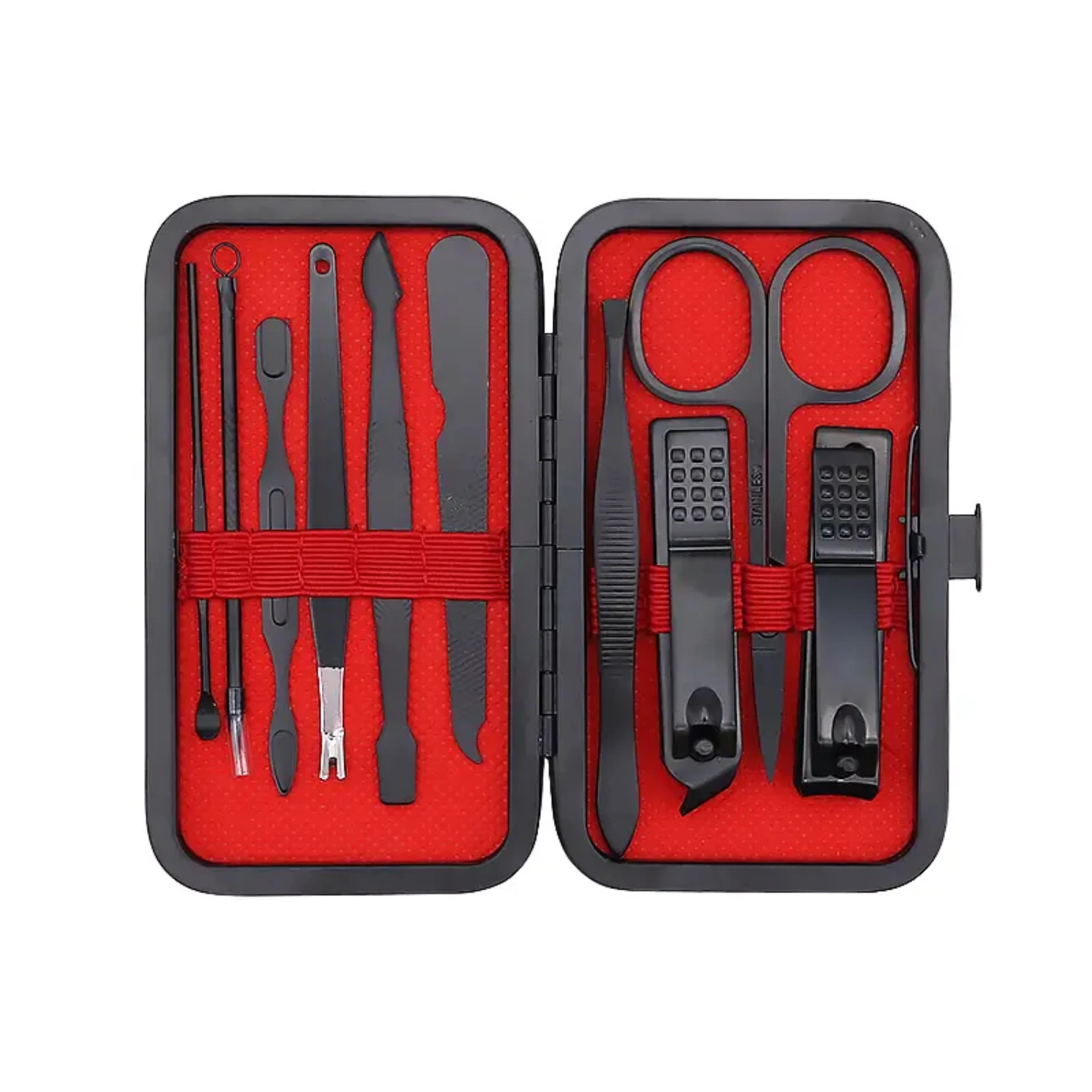 매니큐어 및 페디큐어용 최고 품질의 스테인레스 스틸 10피스 그루밍 세트 이 프리미엄 콜레로 손과 발을 보호하세요