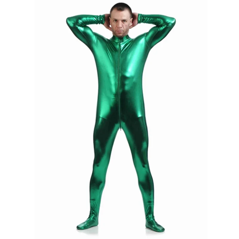 Ganzkörper Spandex Anzug glänzende metallische Zentai Kostüme Cosplay kopflose haute nge Catsuit Halloween erwachsene Männer Bodysuit Unisex