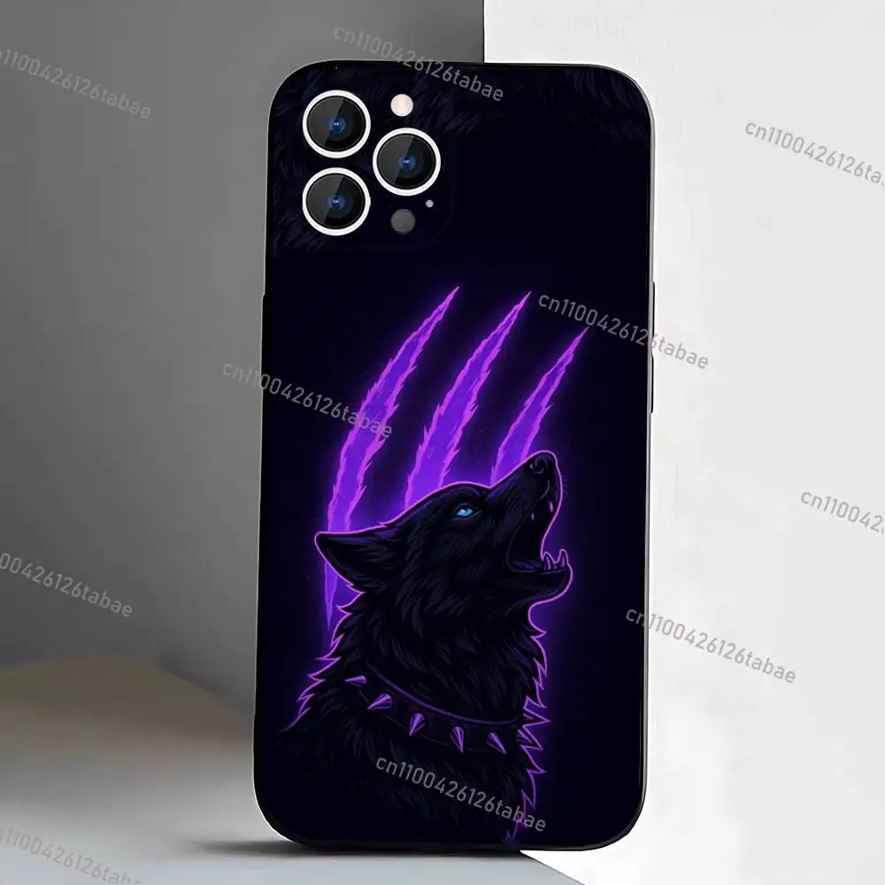 Cool Black Wolf Phone Case For iPhone 17,16,15,14,13,12,11,Pro,Max,Plus,E,Air,Mini Protective Black Cover