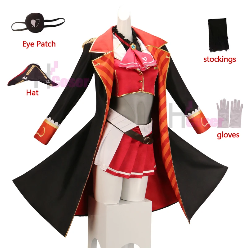 

VTuber Hololive Houshou Marine Captain Cosplay Costume With Eye Mask Hat Full Set Anime Uniform Dress Suit Women Halloween Cloth