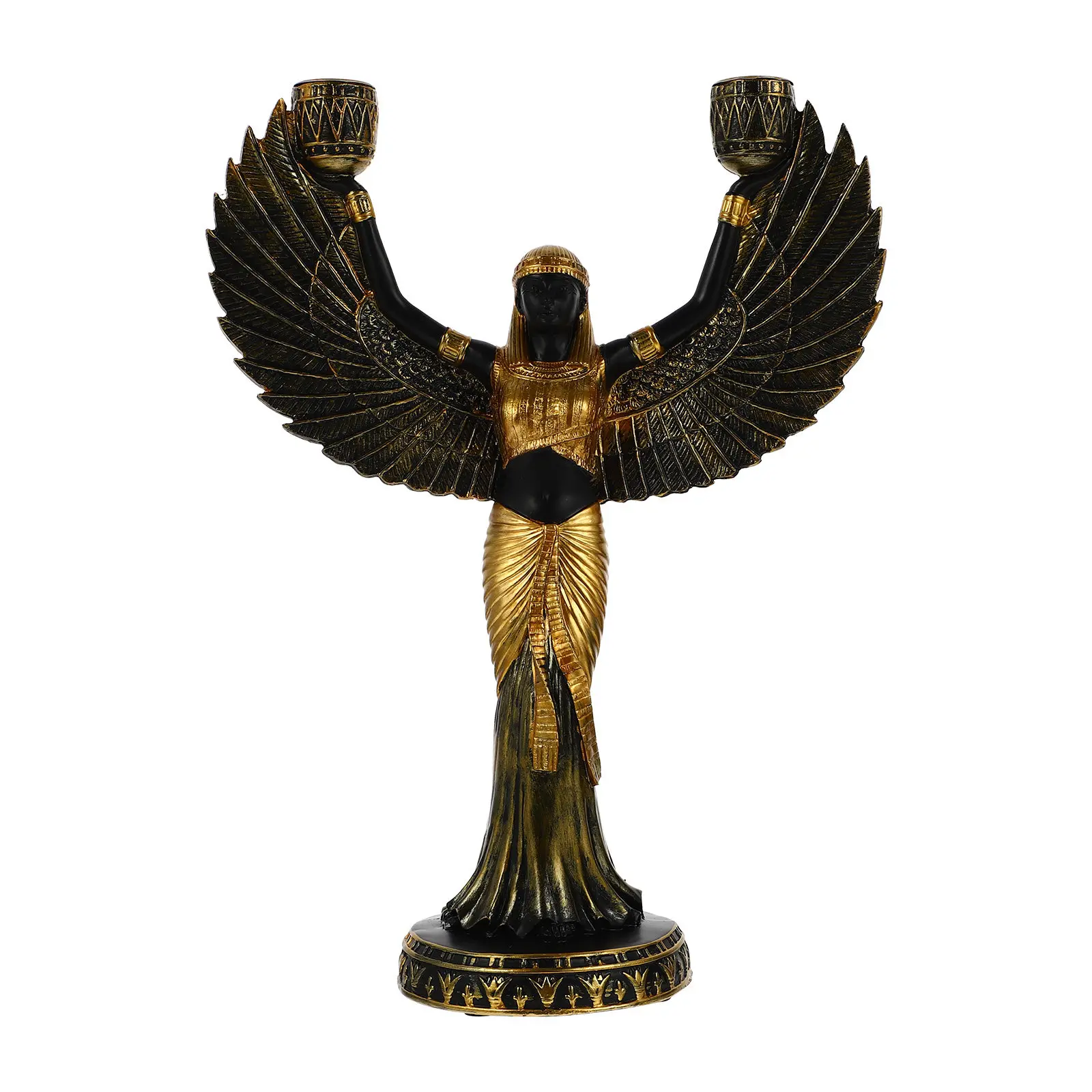 

Vintage Resin Egyptian Statue Holder Standing Decorative Candlestick for Home Bar Cafe Decor Retro Style Tealight Stand