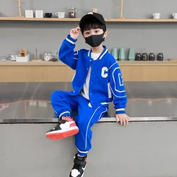 Baby Sports Outfit Boys Letter Baseball Jacket +Pant 2 Pieces Kids School Clothing Children Loungewear Suits Autumn Tracksuit