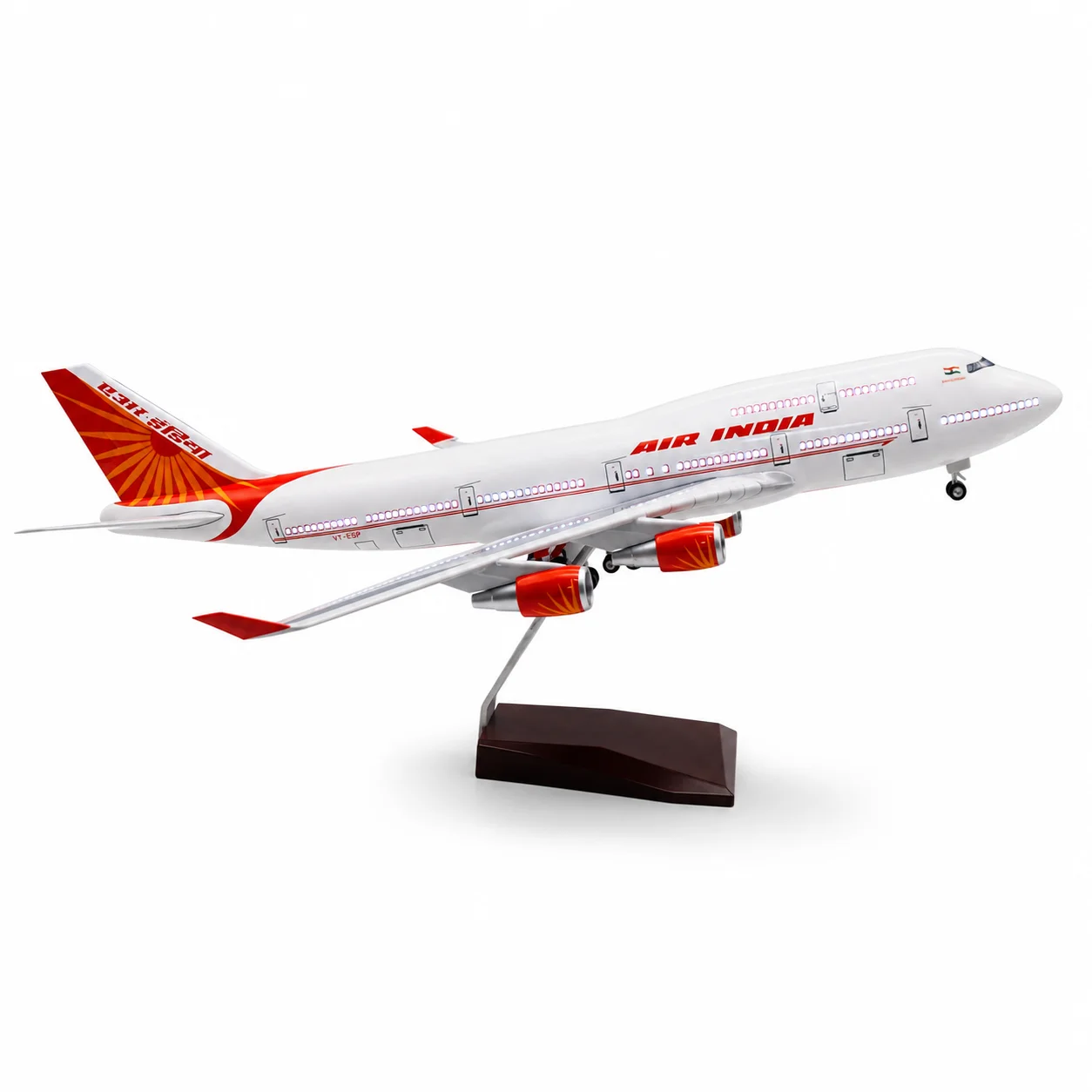 インド航空ボーイング747貨物機-1-150スケール-ダイキャスト樹脂製航空機模型-約-185インチ（台座付き）—航空記念品