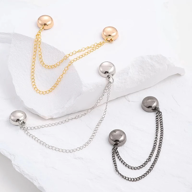 2pcs Multi-Function Magnetic Clothing Clip With Chain Metal Buttons Clip Clothes Scarf Trouser Legs Cuff Fixing Magnet Pin