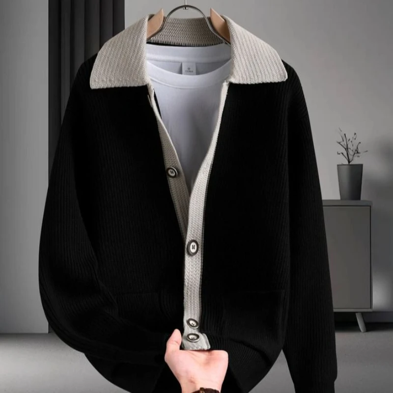 Men's Fashion Knit Cardigan Sweater Casual Loose Plus Size Open Front Coat Autumn Winter Streetwear Knitted Outerwear