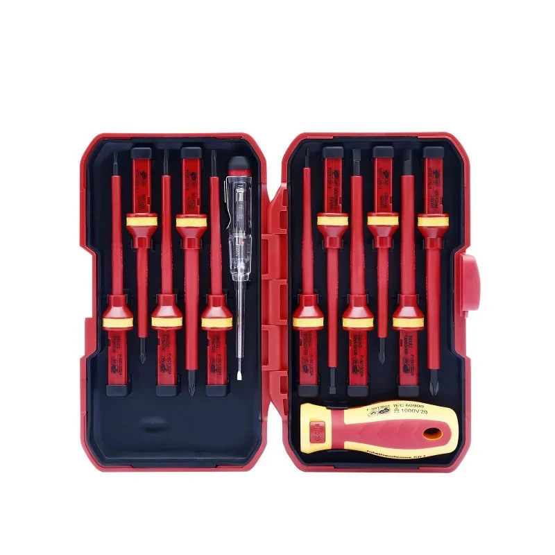 13 Piece VDE Insulated Screwdriver Set Chrome Vanadium Steel Electrician Screwdrivers Plastic Handle Test Pen