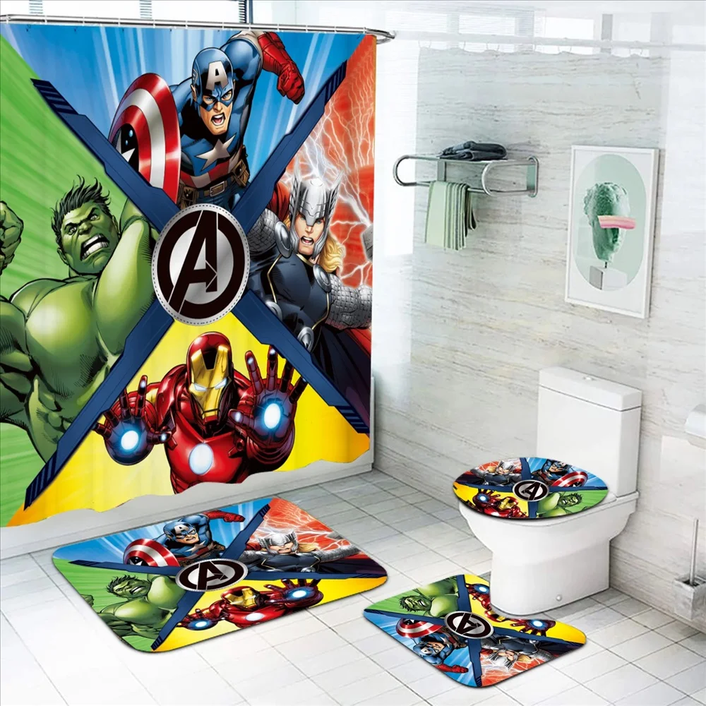 The Avengers Bathroom Decorations And Accessories 4 Piece Set Mats Shower Curtain Sets Full Curtains For Living Room Bath