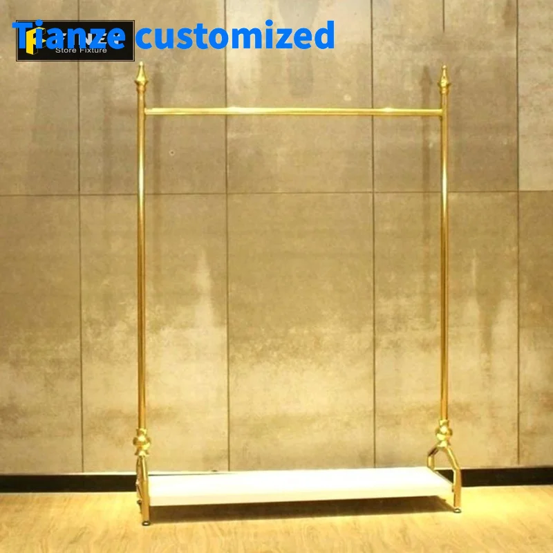 (Customized) Boutique Fashion Shop Supplies Stainless Steel Pendant Frame Floor Display Stand Clothes Brass Display Rack