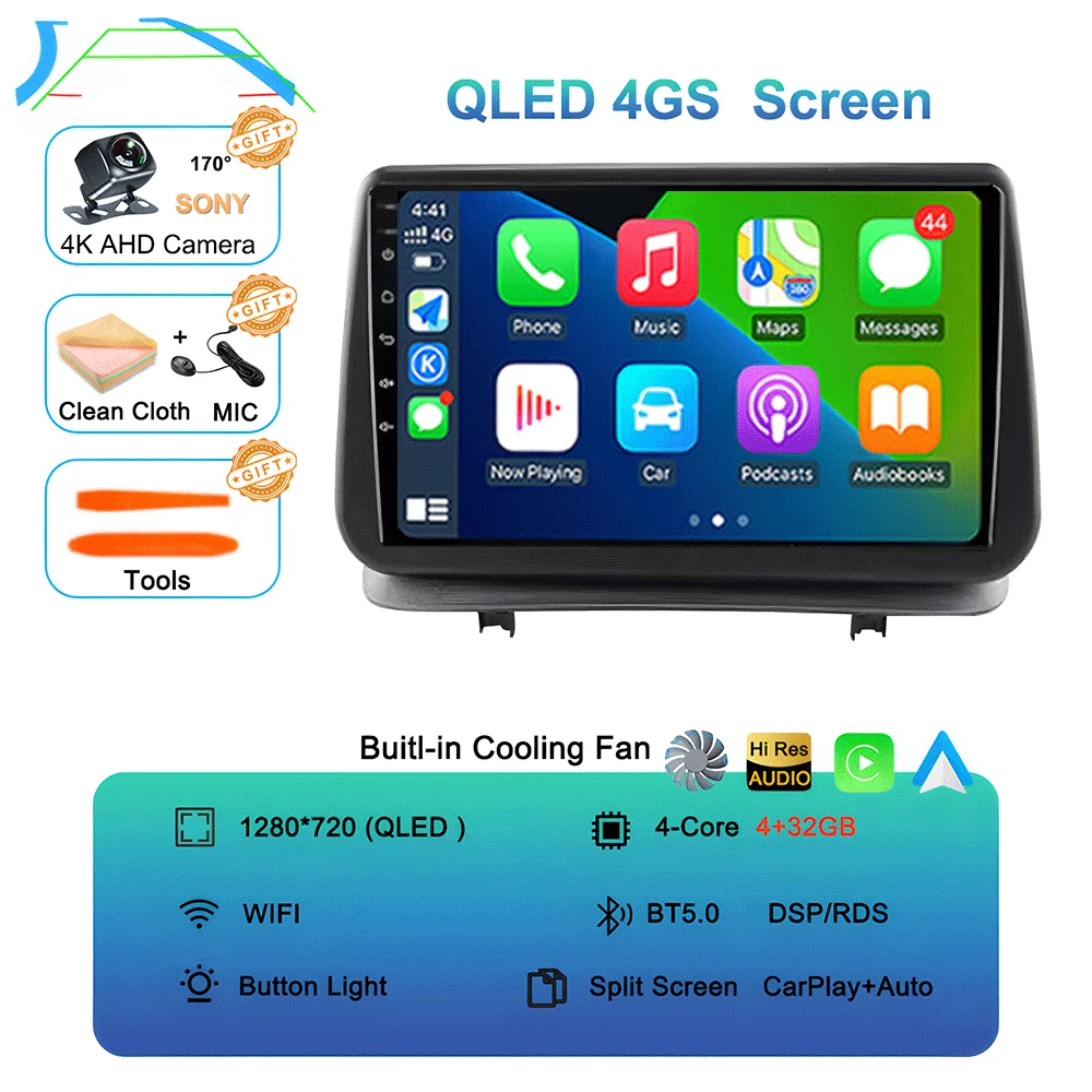 Android 16 Videospeler Carplay voor Renault Clio 3 Clio3 2005 2006 2007 2008 2009 - 2014 Multimedia autoradio WIFI+4G DSP Stereo