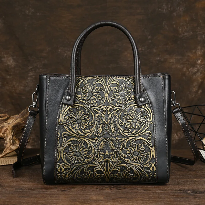 Vintage Genuine Leather Women's Handbag Fashion Cowhide Shoulder Crossbody Bag Large Capacity Messenger Bag