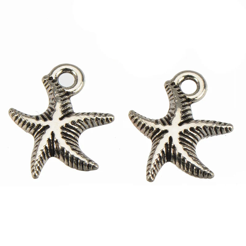 50pcs Charms For Jewelry Making  Alloy Starfish Flat Retro Silver Color Accessories DIY Bracelets Earring Findings Manufacture