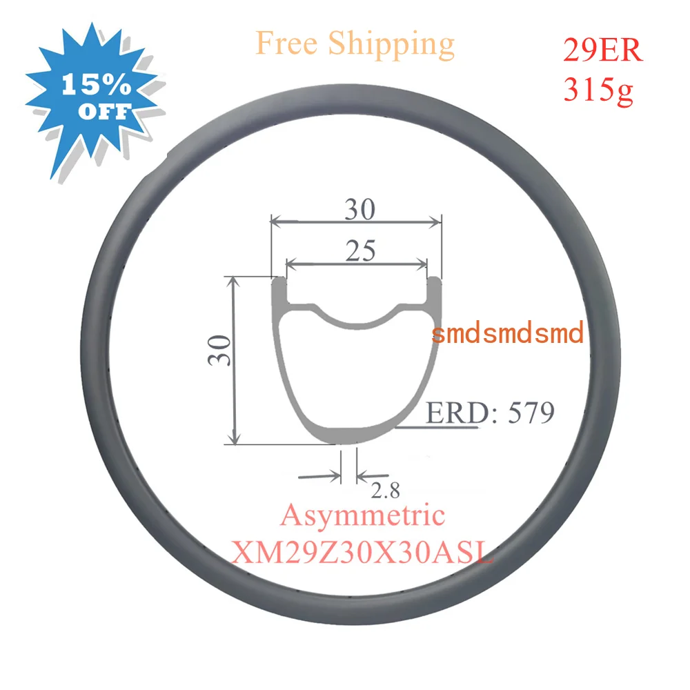 Special Offer 315g 29er Carbon Rims 30mm width 30mm high MTB rims Asymmetric rims Carbon MTB Ring super light fast ship