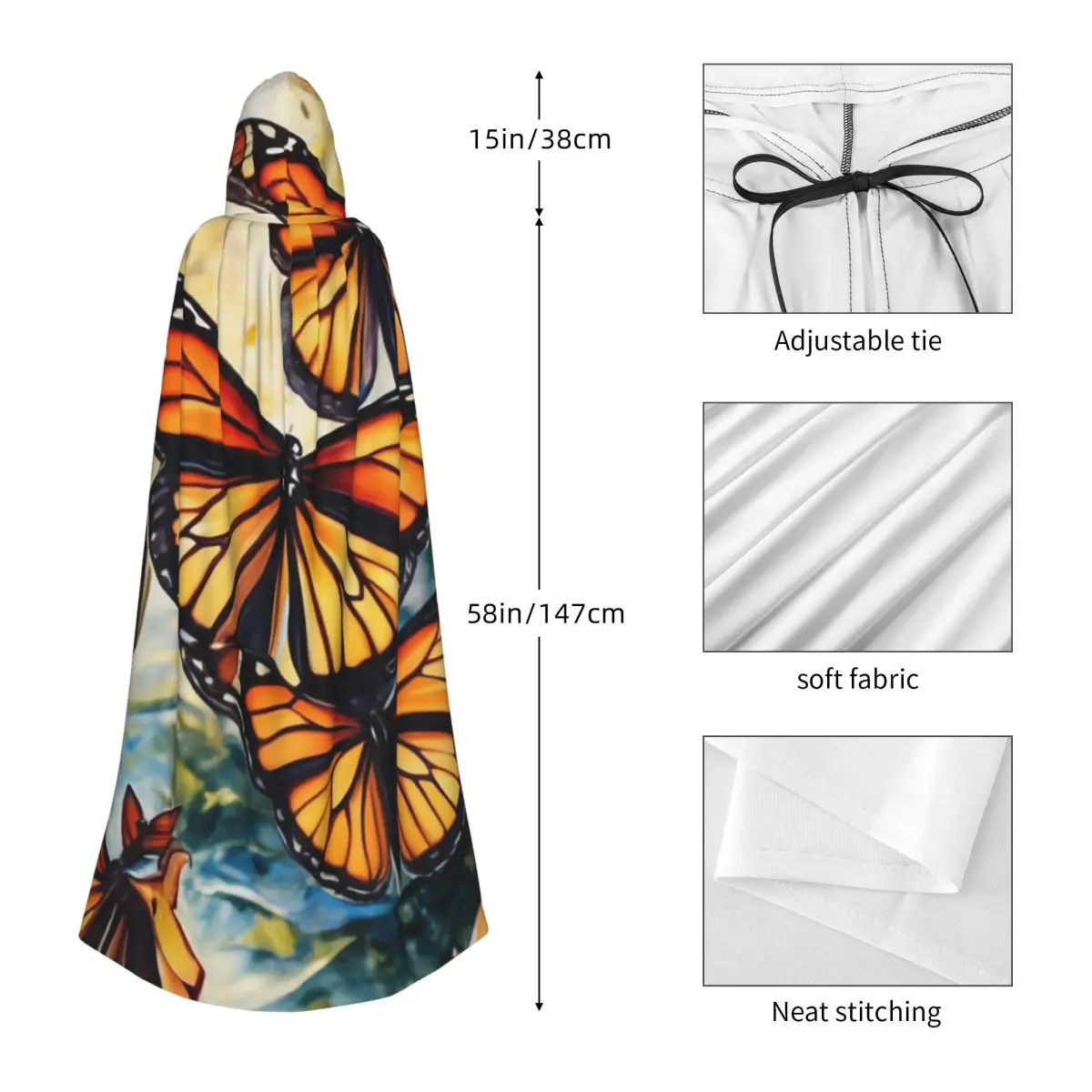 الخيال فراشة طويلة مقنعين عباءة الساحرة القرون الوسطى زي تأثيري كيب هالوين معطف الكبار للجنسين