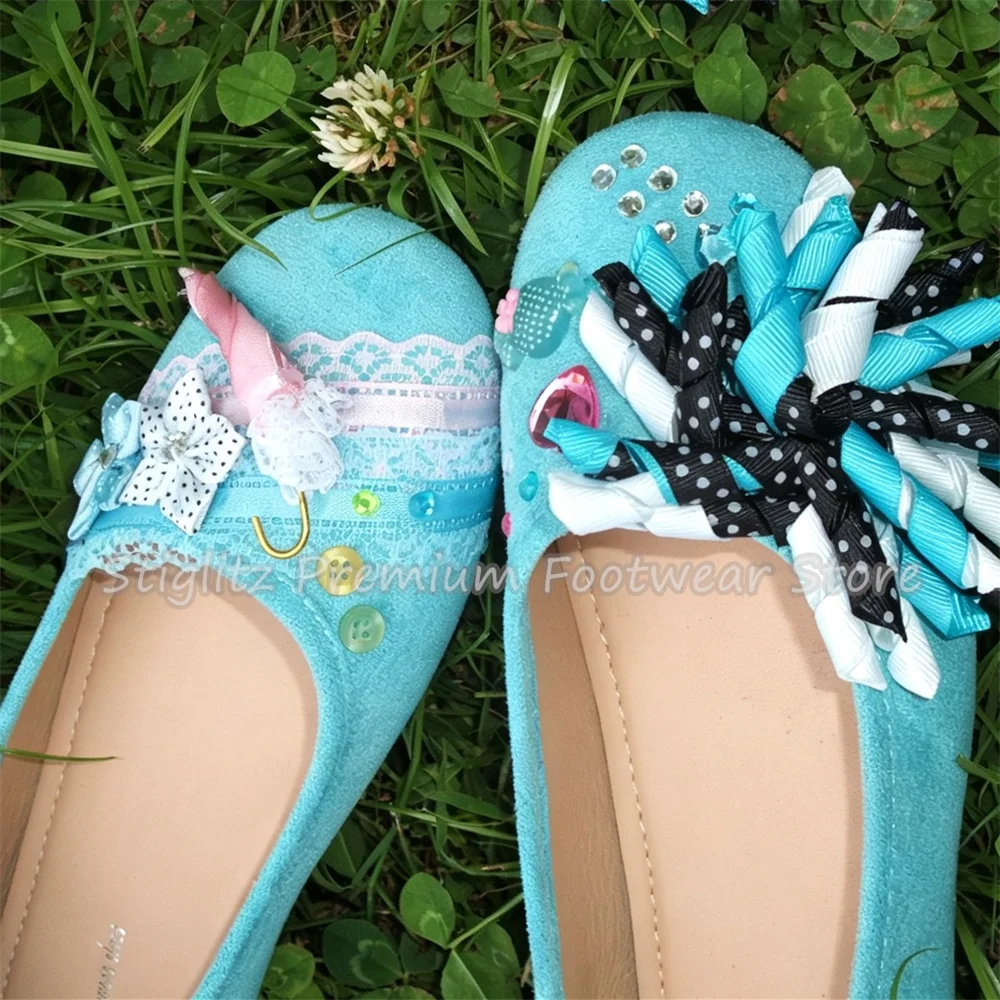Women Bowknot Lace Decor Mary Jane Shoes Round Toe Shallow Polka Dot Slip-On Pumps Lady Comfortable Daily Casual Flat Footwear