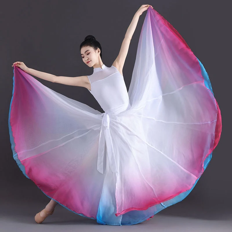 720 Degree Ballet Skirt Classical Dance Women Opening Dance Long Skirts Dancer Practice Gradient Fairy Modern Lace-up Skirt
