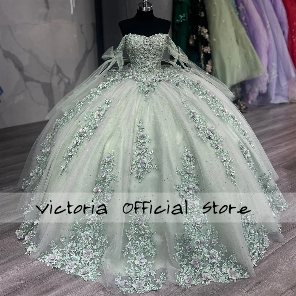 Quinceanera vestido de baile com espartilho, Sweet 16 vestidos, Renda verde sábio, Apliques 15 vestidos, Ocasião formal, Sweet 16, 2024