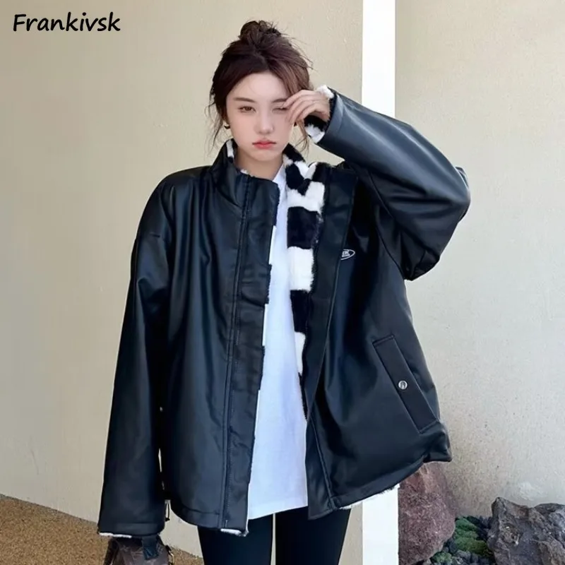 Double-sided Parkas Women Warm Plus Velvet Thicker Plaid Outwear Winter Korean Fashion College Girls Soft High Street Clothing