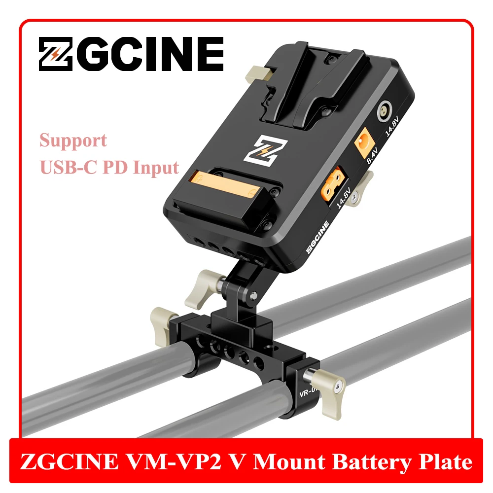 ZGCINE VP2 V Mount Battery Plate Multifunction PD 14.8V with 15MM Rod Clamp V Lock Battery Plate Adapter for DSLR Camera