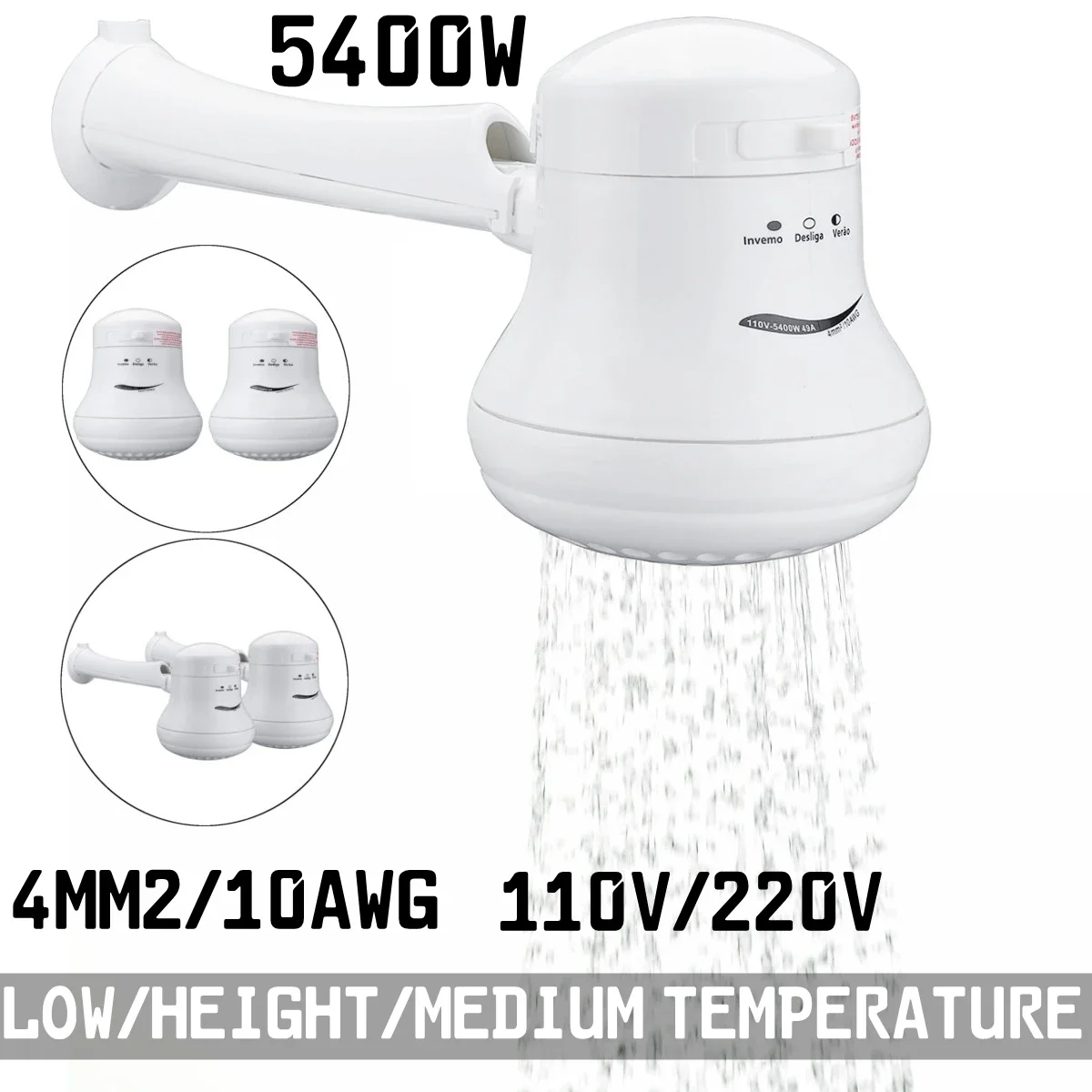 Cabezal de ducha eléctrico 110V/220V controlador de temperatura del calentador de agua instantáneo soporte de manguera de 5,7 pies 3800W-5400W