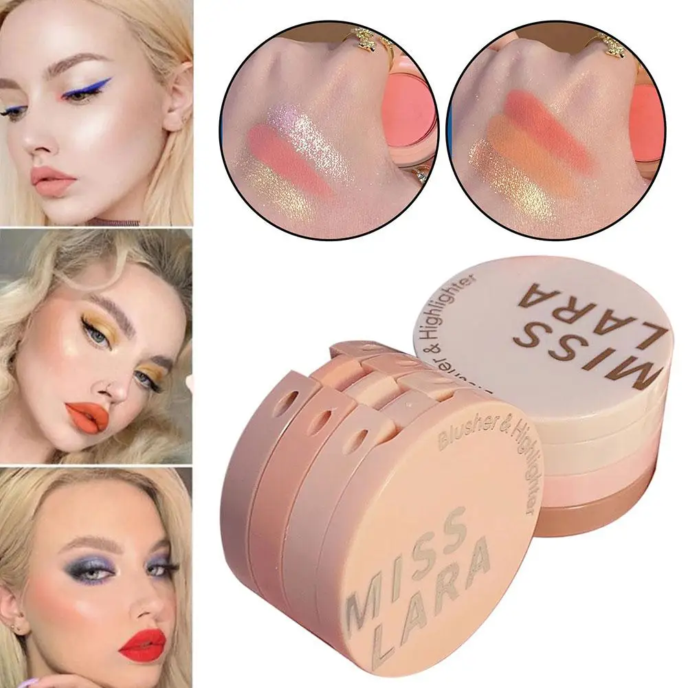 Paleta Matte Highlighter Blush, rosto perolado Blush, sombra feminina multifuncional, cosméticos de maquiagem brilhante, 3 em 1, O7R6, novo