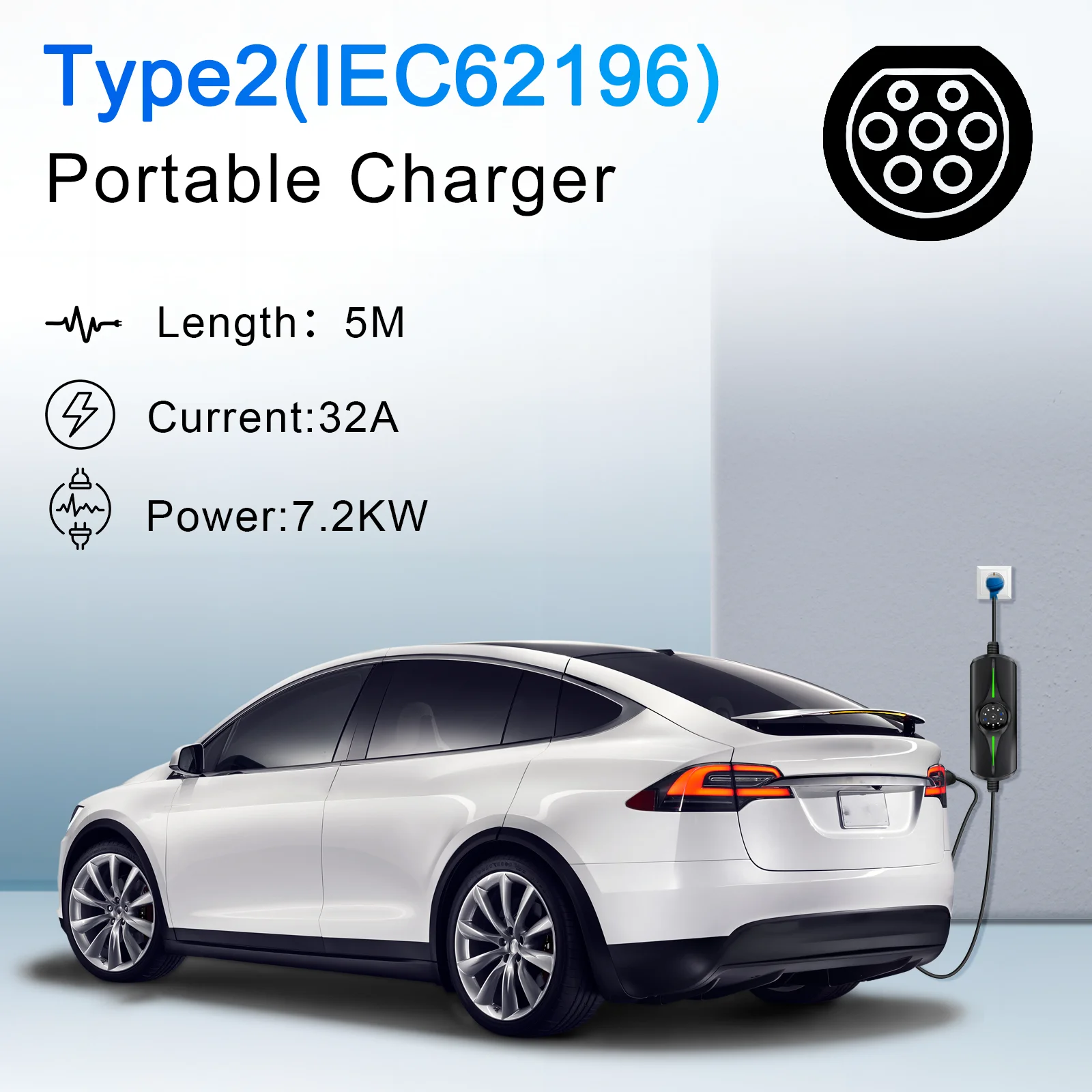 GUWIEYG Portable Charger Type2 7KW CEE Plug WallBox EVSE Type2 Charging Box IEC62196  Adapter for Electric Vehicle APP Control