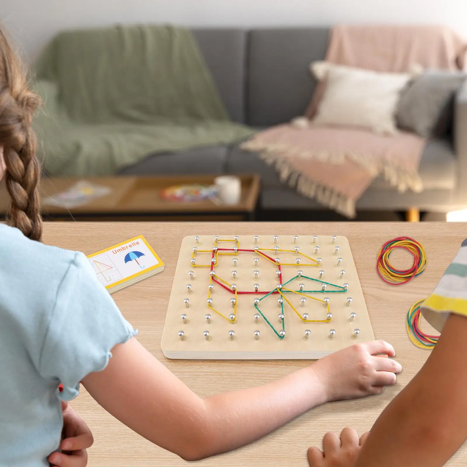 Juego de geoboard de madera, tablero geométrico Montessori, tableros de cordones de juguete de madera para niños, inspirar la imaginación y la creatividad del chico