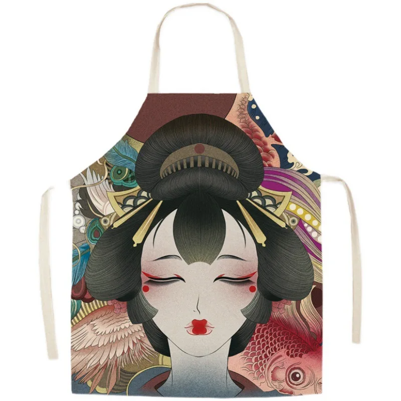 Kitchen apron Japanese Ukiyo-e linen Fujifilm Household grease and stainproof Cooking Sleeveless top cleaning tools