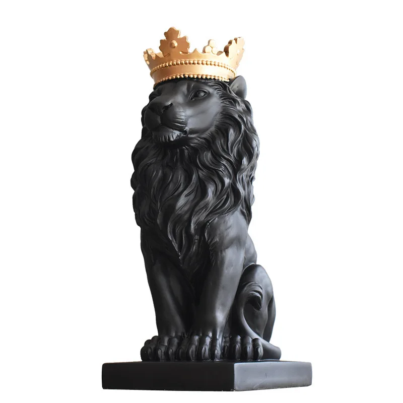 Elegant High-Grade Resin Craft of the Lion King with Creative Crown - Modern Simplistic Home Living Room Decoration, 37 cm Tall