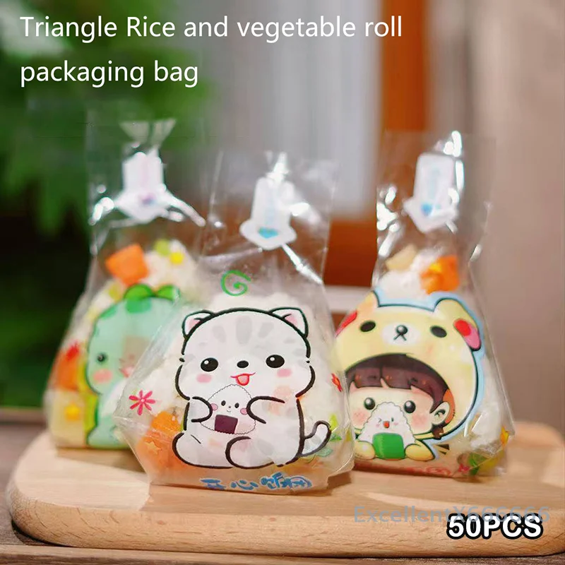 

50PCS Cartoon Rice Ball Packaging Bags Triangle Nori Onigiri Sushi Making Mold Bento Accessories for Easy Storage & Transport