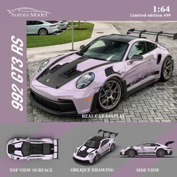 AuroraModel 1:64  911 992 GT3 RS Ice Berry powder painted action figure alloy model