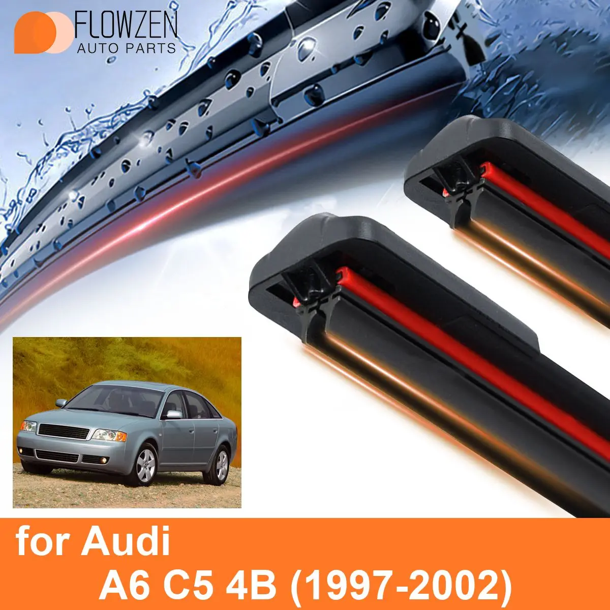 Car Windshield Wiper Blades for Audi A6 C5 4B Double Rubber Frameless Bracketless WipersSoft Accessories 1999 2000 2001 2002