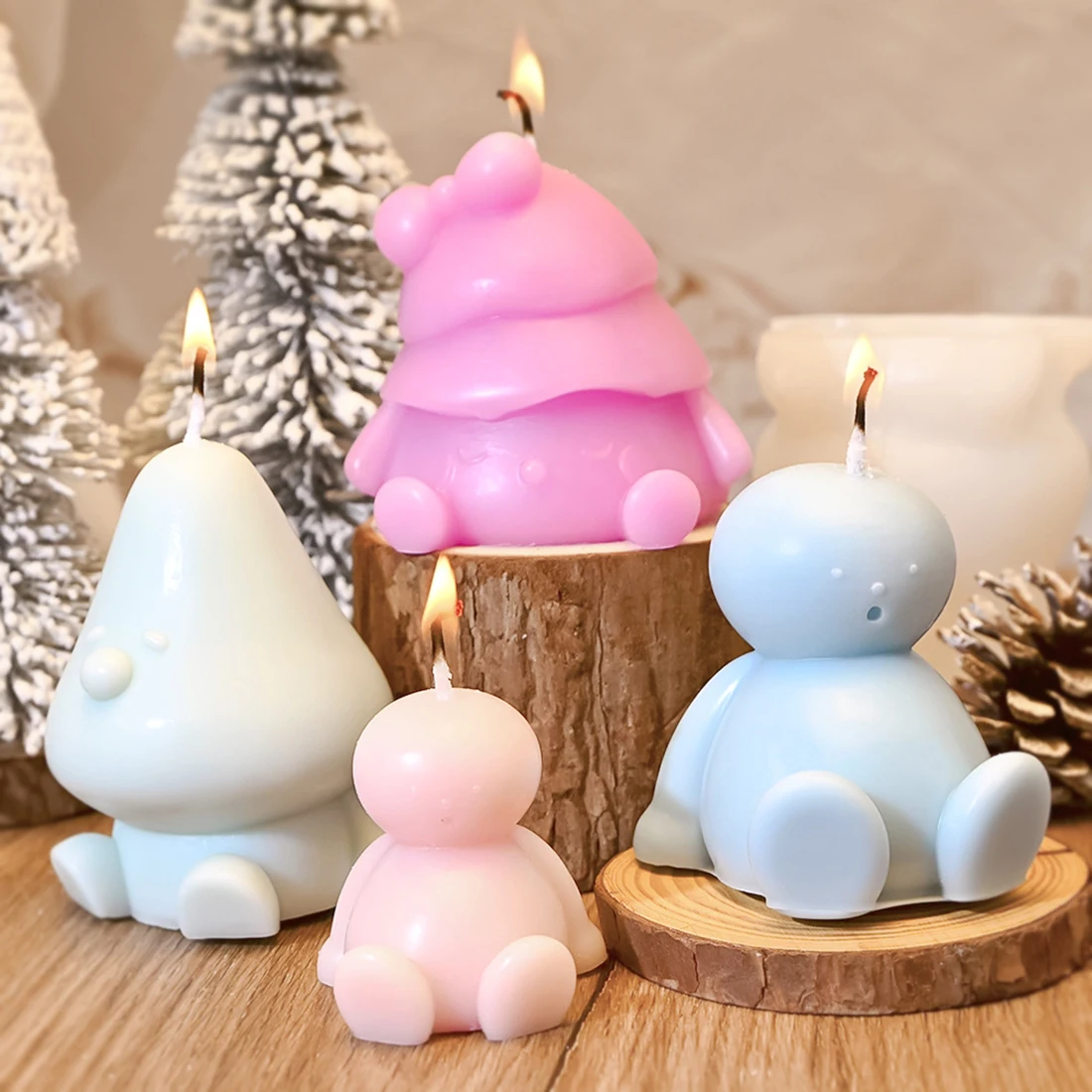 Cartoon Bow Pine Tree Doll Candle Mold 3D Christmas Tree Car Mounted Gypsum Ornaments Molds DIY Making Crafts Home Decoration