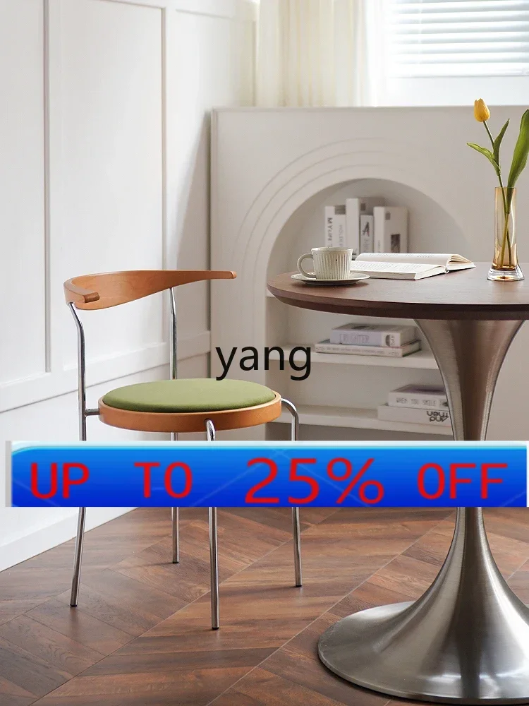 

lmm Antique Style Ox Horn Chair Vintage Solid Wood Dining Chair Home Backrest Coffee Shop Dining Table and Chair