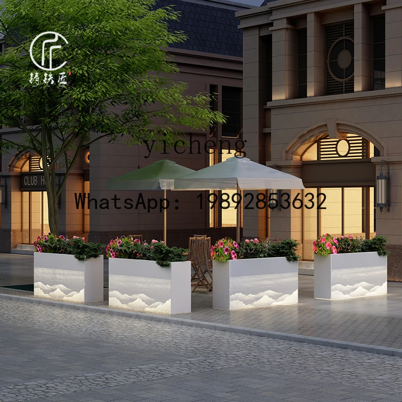 

A1 outdoor wrought iron punching flower box combination custom solar stainless steel flower slot coffee shop catering
