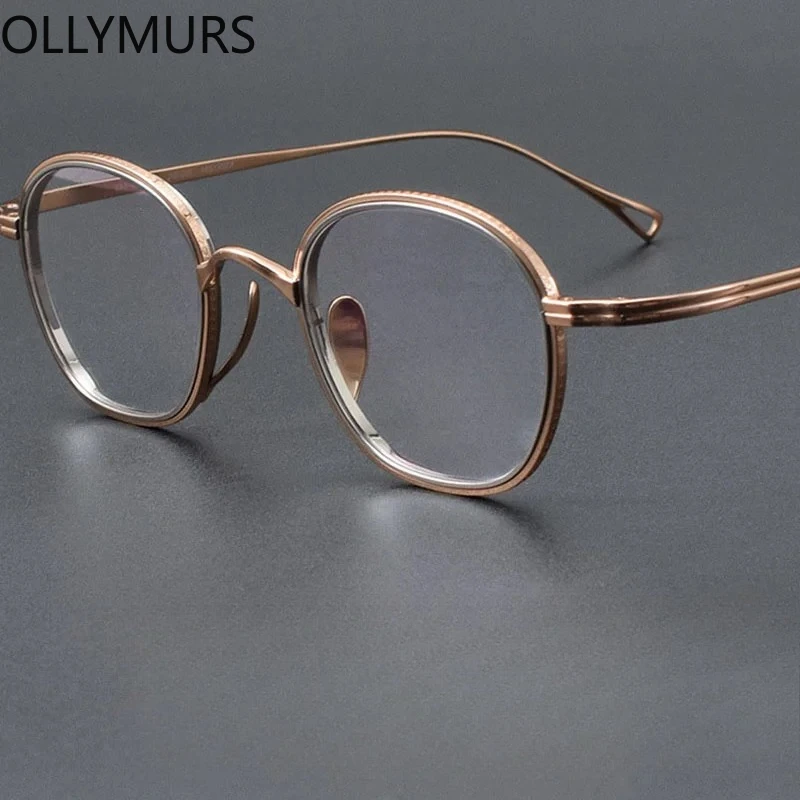 

OLLYMURS Japanese Designer Optical Glasses Frame Men Women Titanium Wide Rim Round Rim Eyewear Frame Suitable for High Dioptric