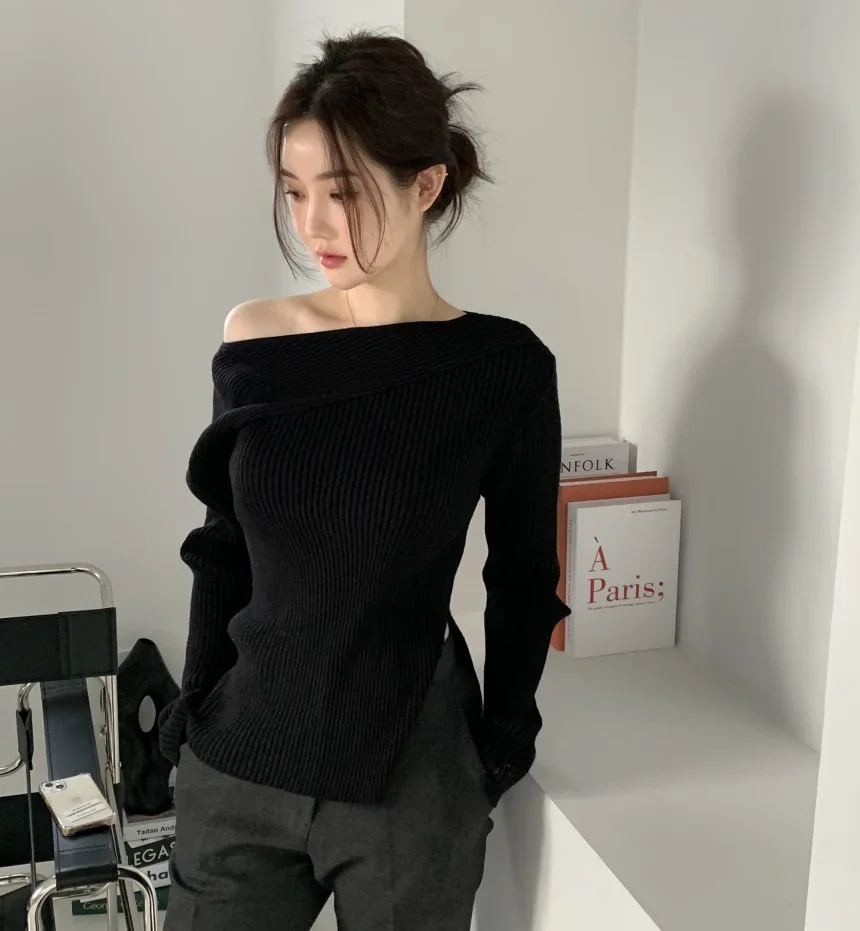 

Орейские женские свитера с открытыми плечами, вязаные топы Y2K, элегантные женские свитера, пуловеры, модный джемпер Femme, осенняя одежда