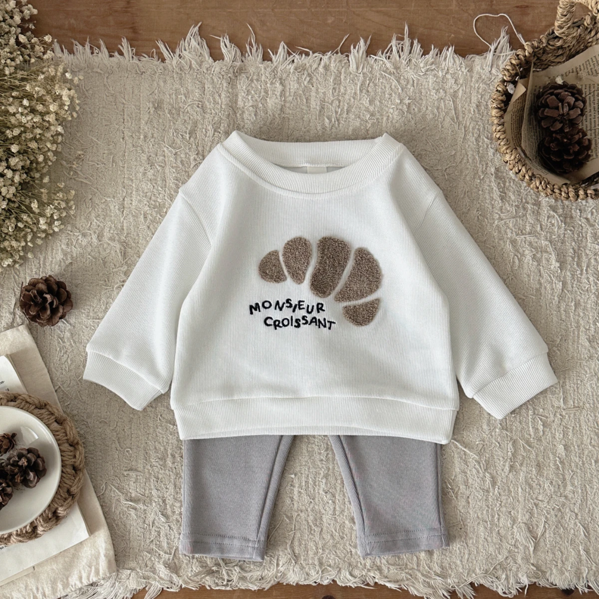 2 قطعة/المجموعة الخريف الوليد الطفل لطيف بولهورن ملفوفة منشفة التطريز أعلى + السراويل الصلبة عارضة تنفس الزي دعوى 0-3 سنوات #4