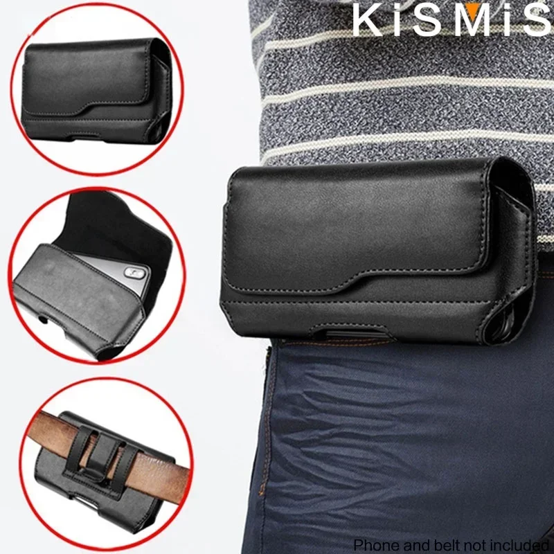 KISMIS Fashion Leather Belt Clip Waist Bag Phone Holder for 3.5-6.3 Inches Mobile Phones iPhone Samsung