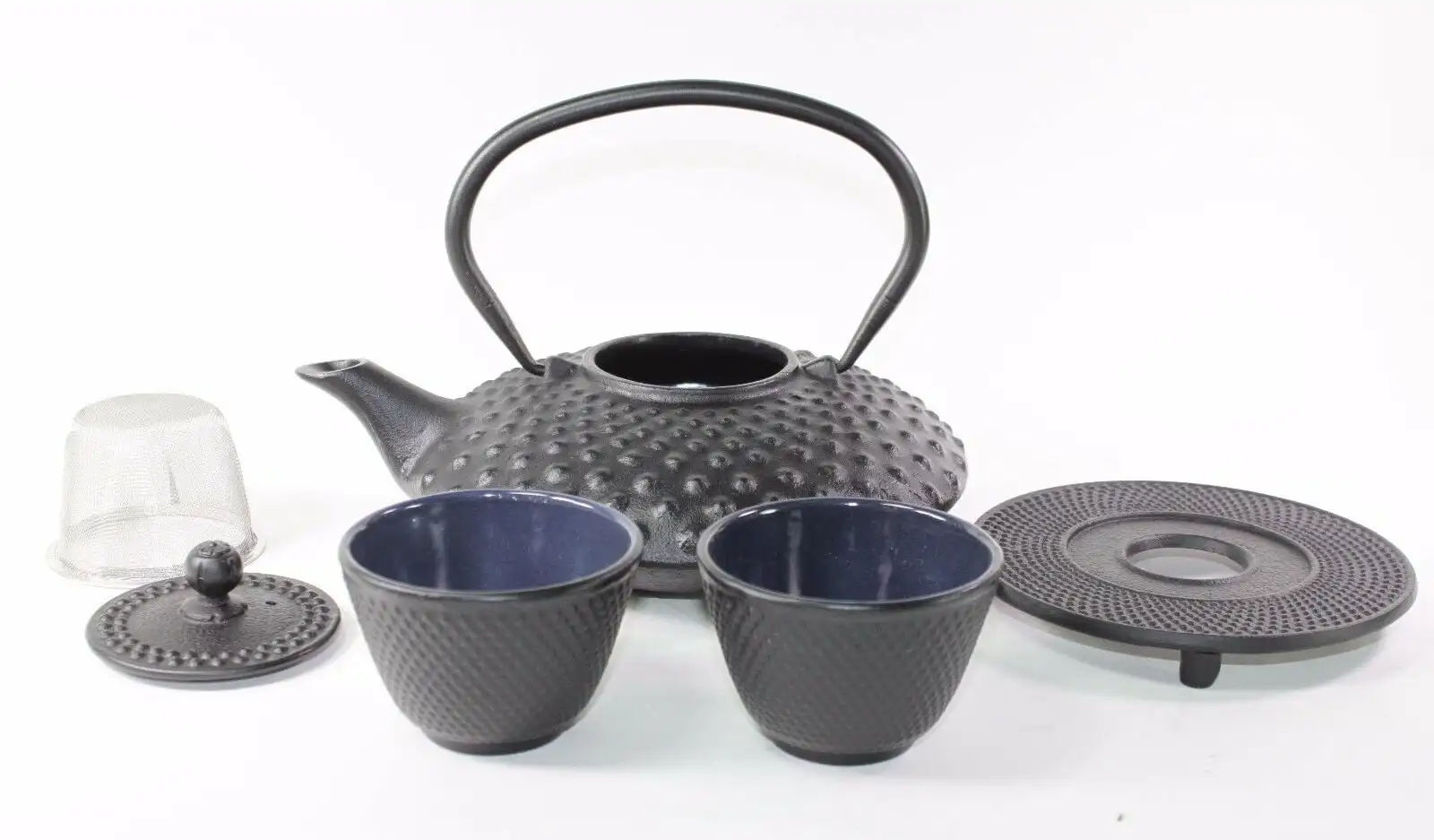 

24 Fl Oz Black Dot Cast Iron Teapot Infuser Trivet Tea Set