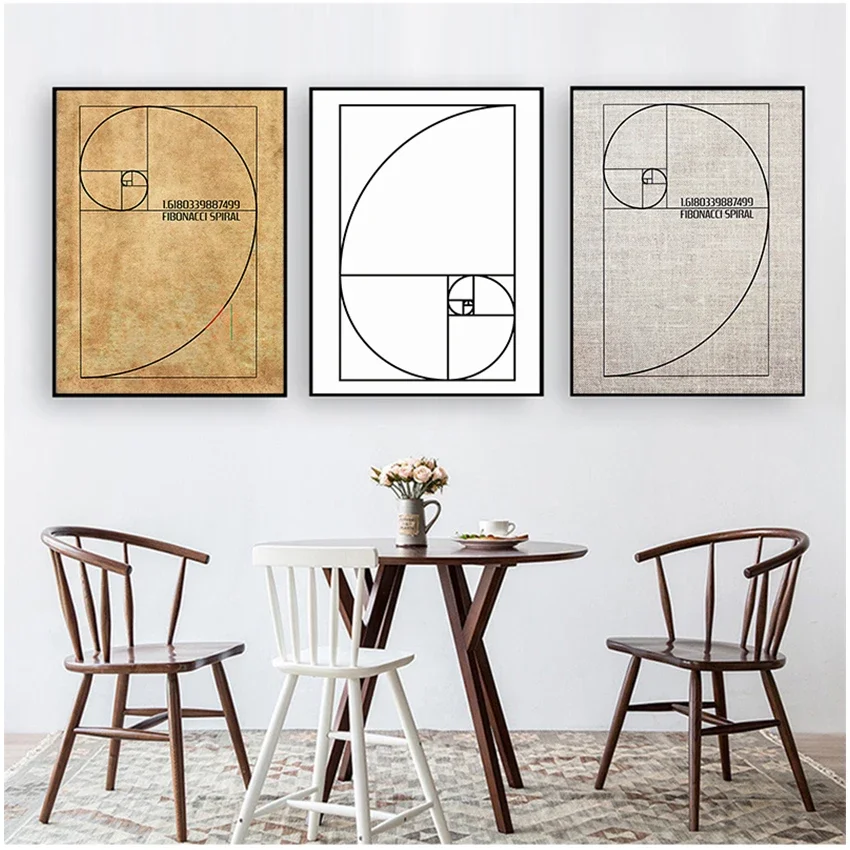 Peinture sur toile imprimée vintage, idée cadeau, science, décoration, Fibonacci, brevet en spirale, art mural, affiches Golden Ratio