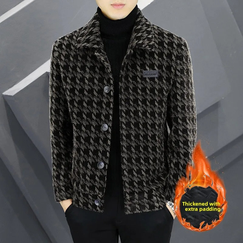 

Ele Men's Woolen Jaet Faionable Slim Fit Autumn Winter Golden Mink Velvet Turn-down Collar New Arrival Busin Casual