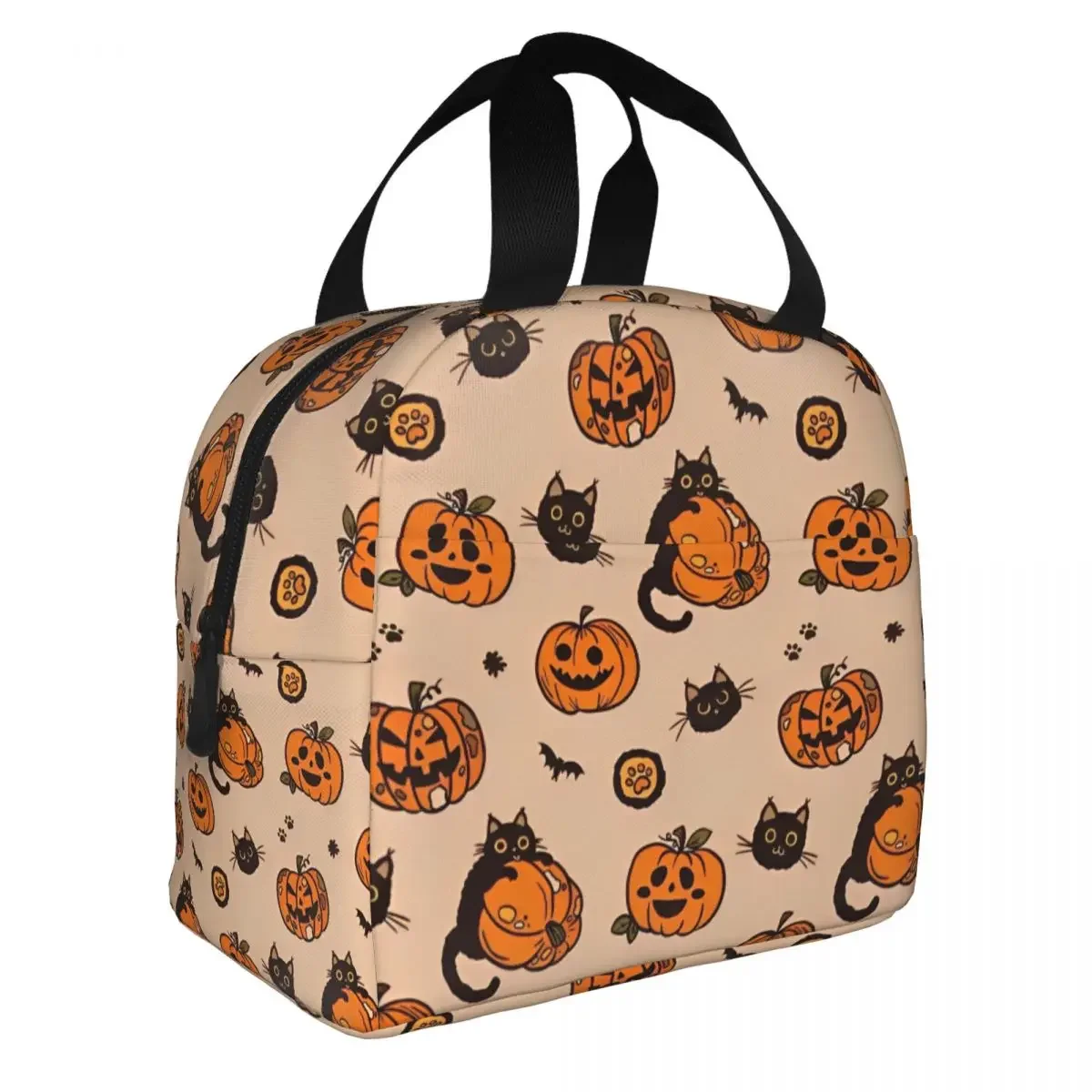 Halloween Pumpkins Ghosts Cat Insulated Lunch Bags Portable Trick or Treat Cooler Bag Tote Lunch Box Office Travel Food Handbags