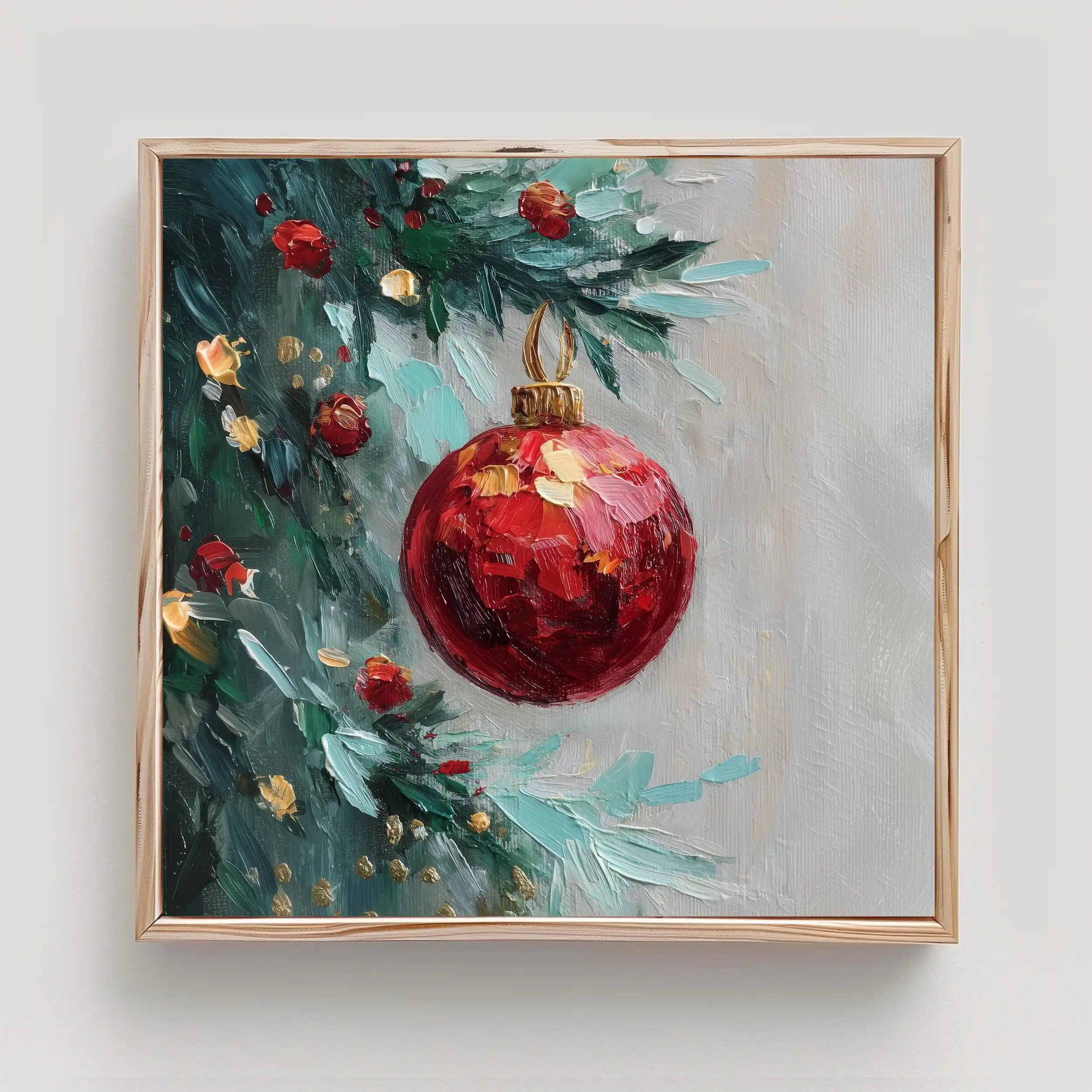 Vintage Christmas Red Ball Canvas Poster - Unframed Cozy Red Ball Canvas Art Prints for Living Room and Festival Room Decoration