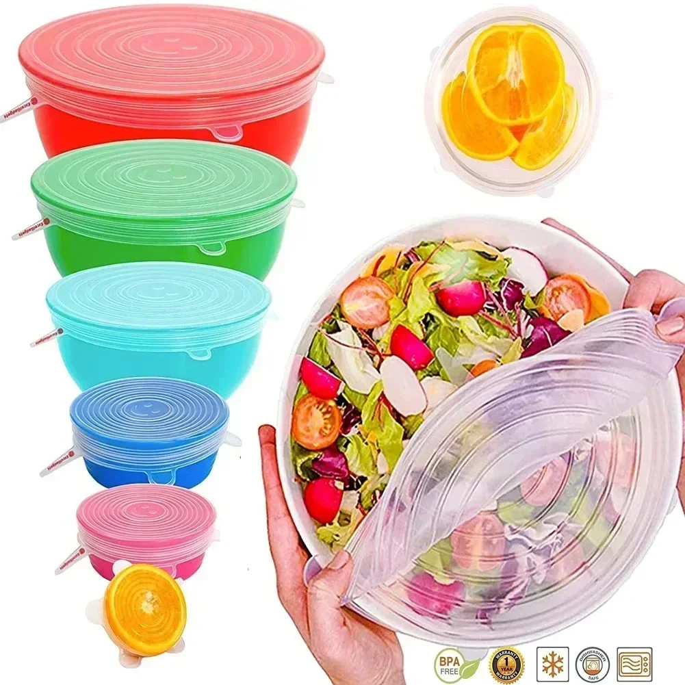 For Kitchen Accessories Adaptive Food Cover Fridge Kitchen Storage Organization Plastic Adjustable Elastic Silicone Caps Dishes