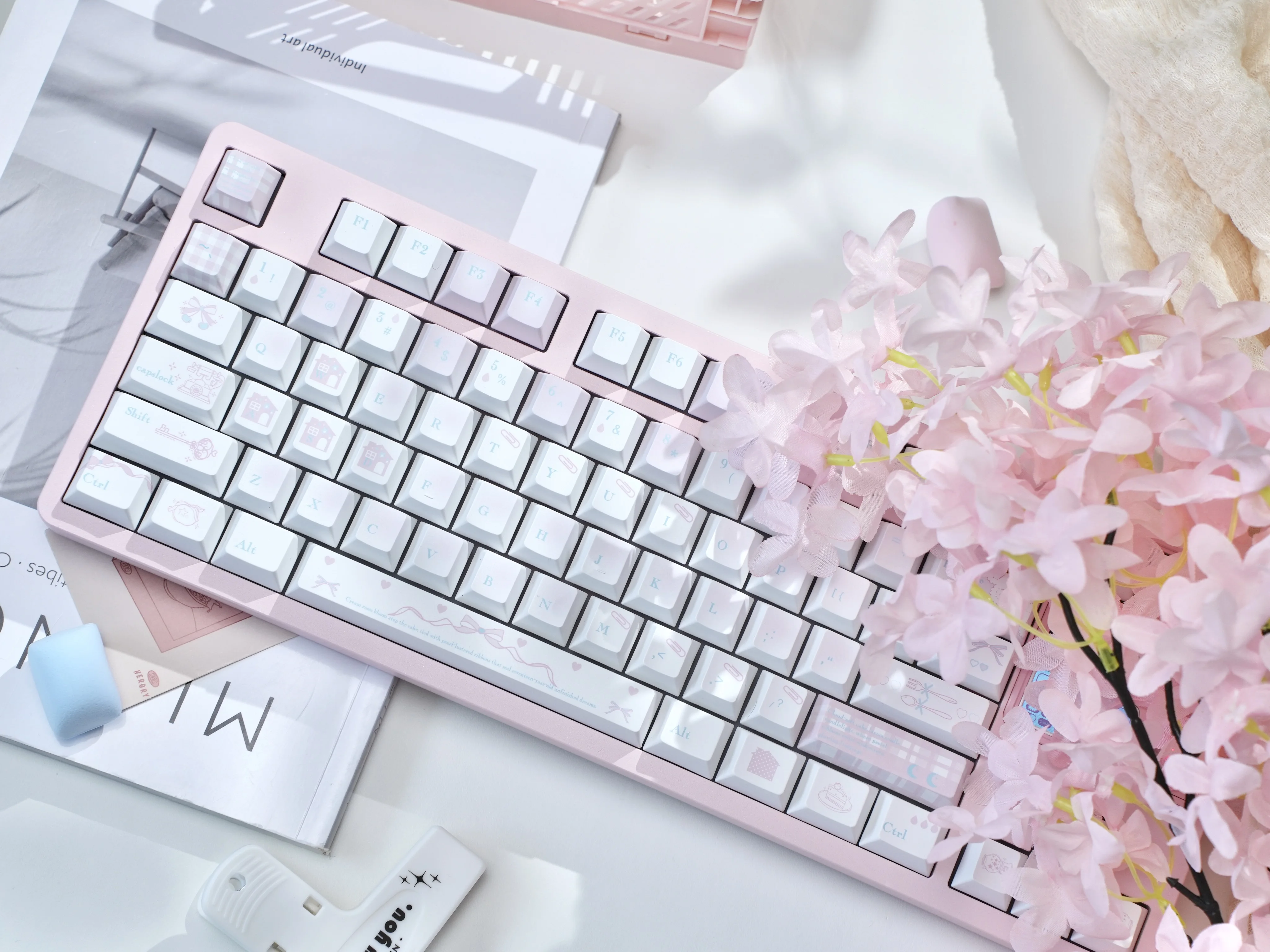 

Симпатичные колпачки для механической клавиатуры из ПБТ для клавиатуры Cherry MX, 129 клавиш, сменная крышка для клавиш