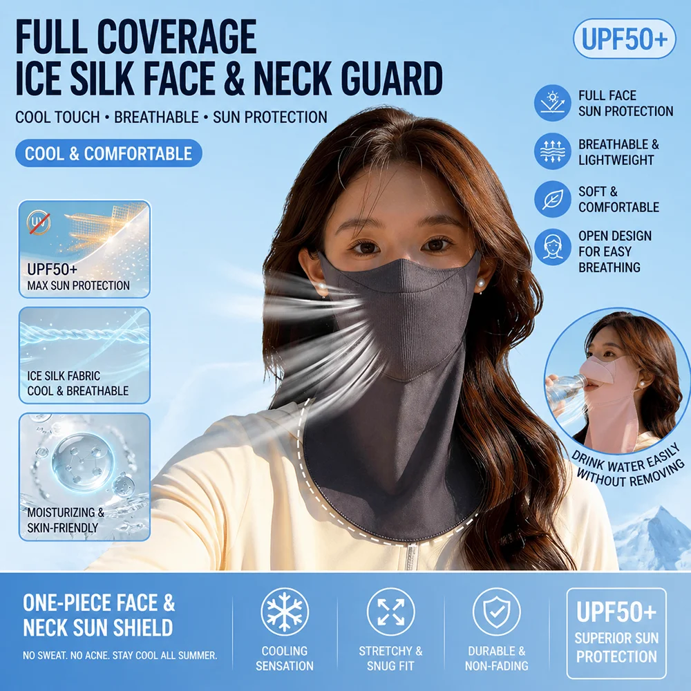 

Summer Ice Silk Face Neck Sun Protection Mask Breathable Cooling Full Coverage UV Protection Windproof Dustproof Neck Gaiter